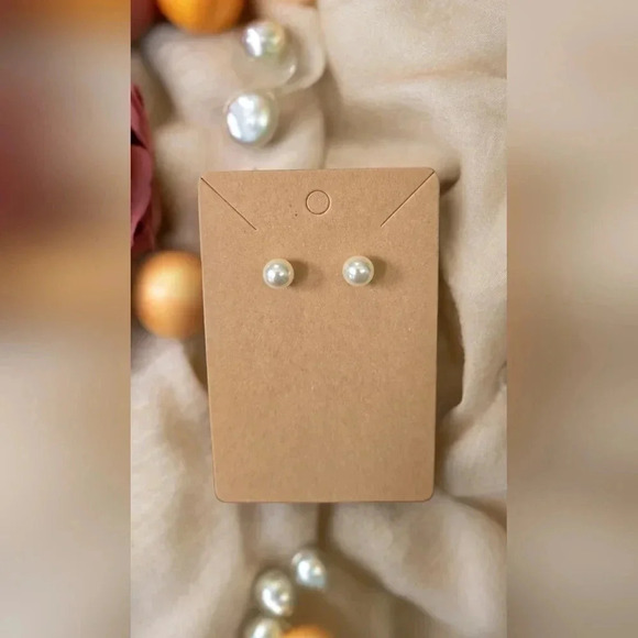 Cream Faux Pearl Stud Earrings - Picture 2 of 2